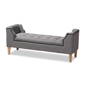 Baxton Studio Perret Modern and Contemporary Gray Linen Fabric Upholstered Oak Brown Finished Wood Bench